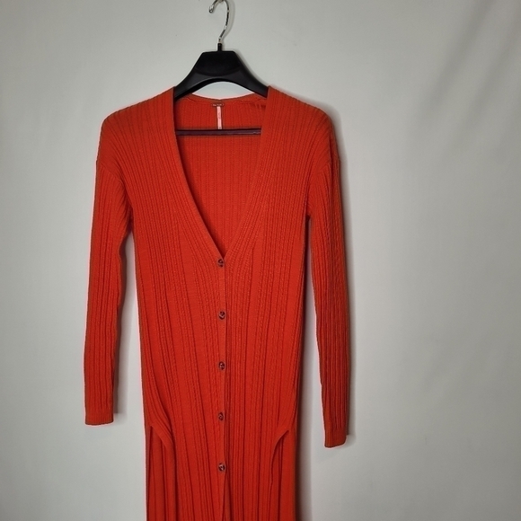 Free People Orange Red Light Cardigan Dress - Picture 5 of 14